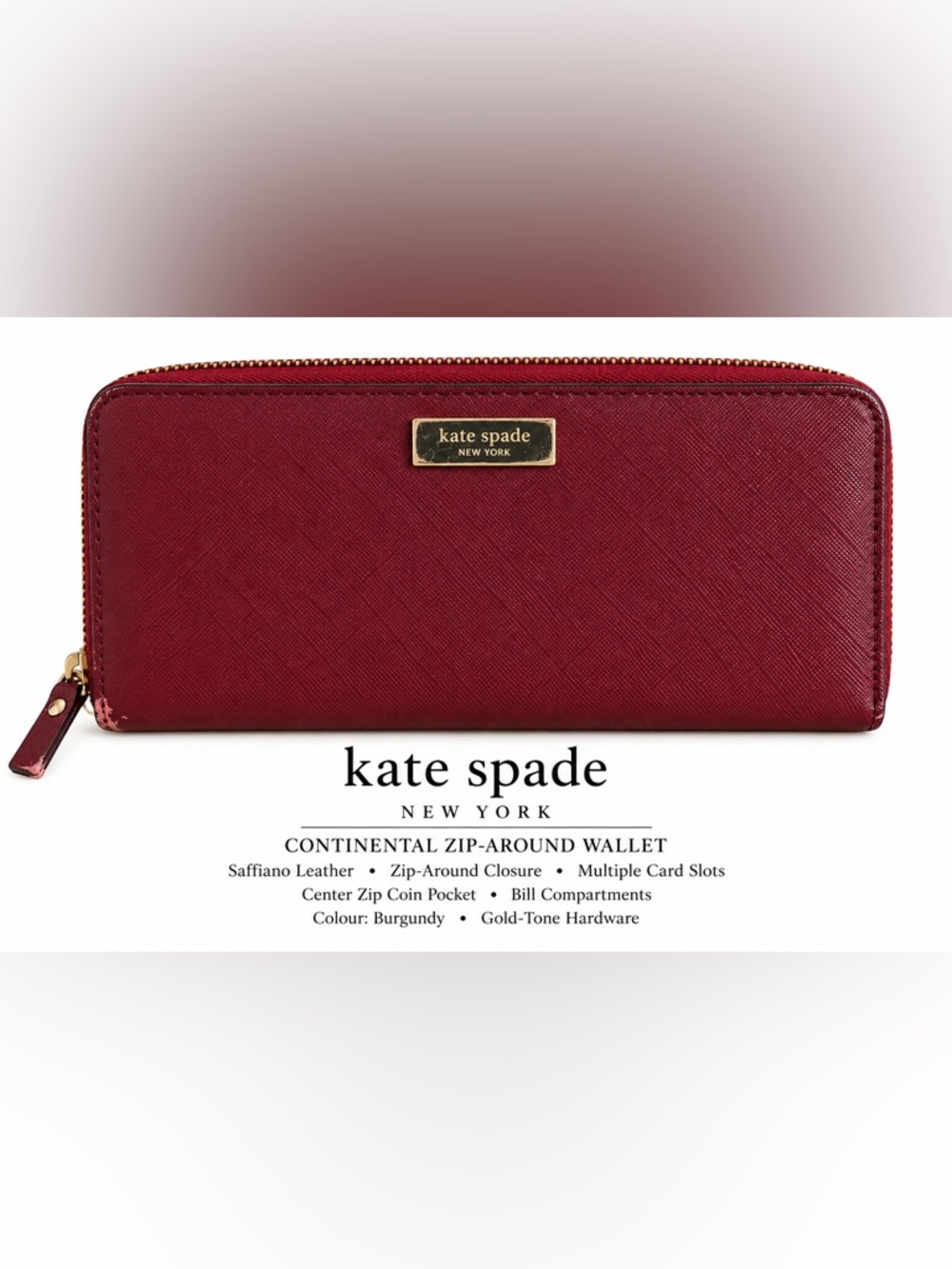 kate spade Burgundy Saffiano Zip-Around Continental Wallet